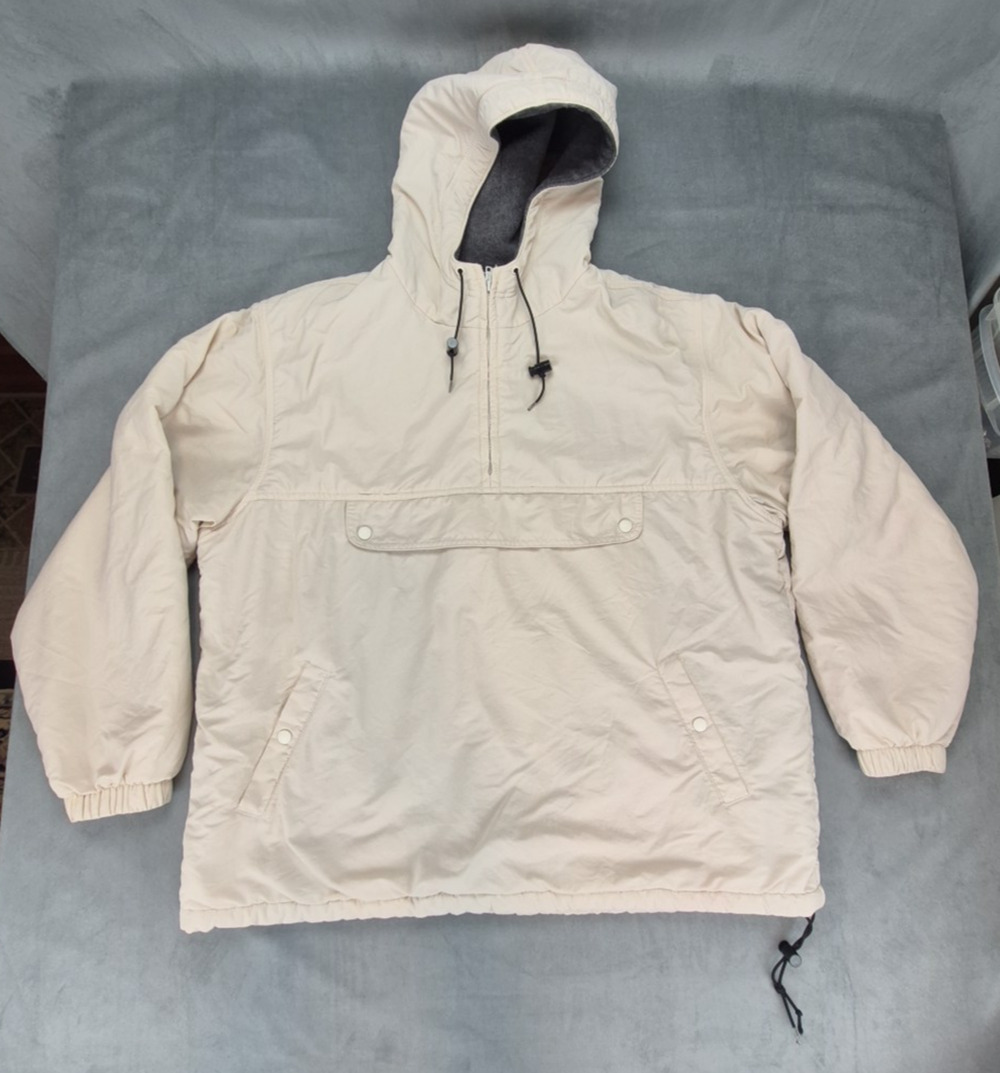 J Crew Gorpcore Anorak Vintage 1/4 Zip Hooded Jacket Mens XL Fleece Lined Cream
